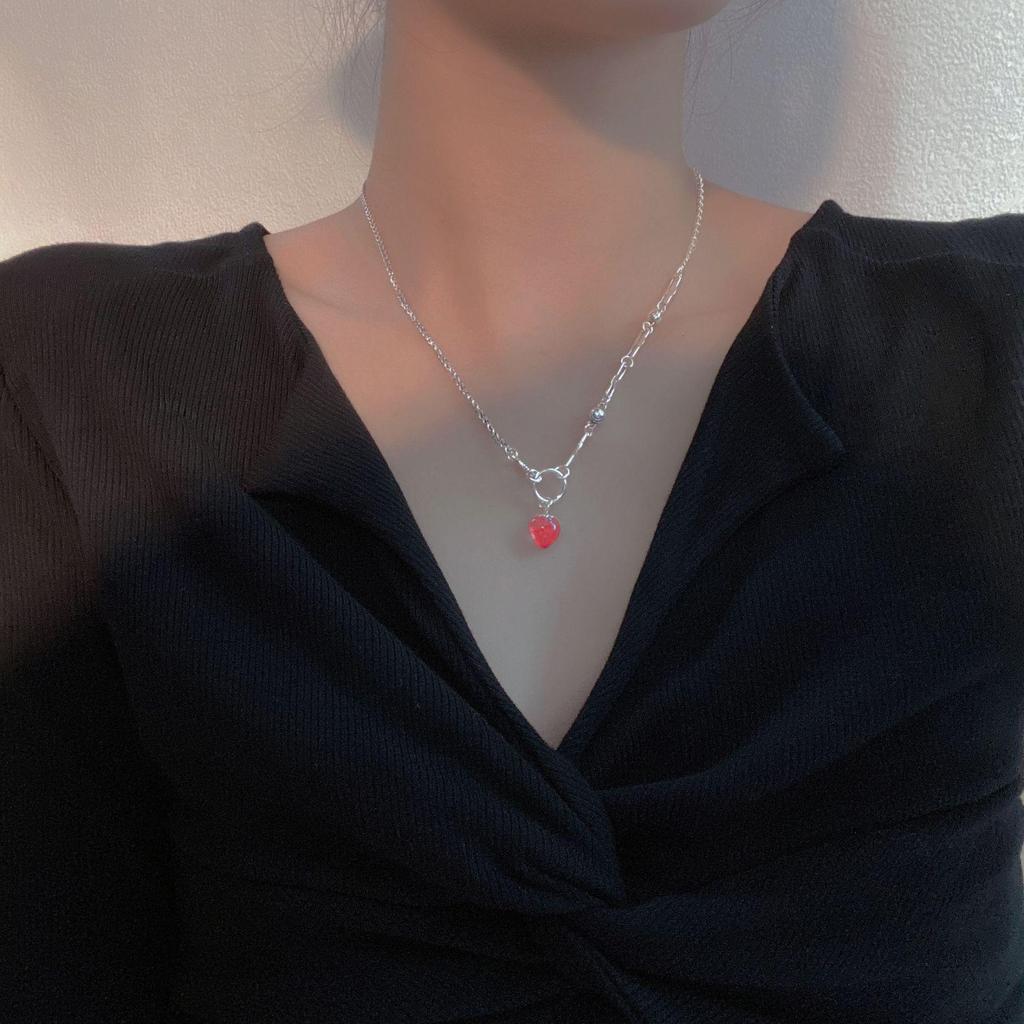 Korean Style s925 Sterling Silver Strawberry Crystal Women's Choker - Simple, Retro Mori for Autumn/Winter Sweaters