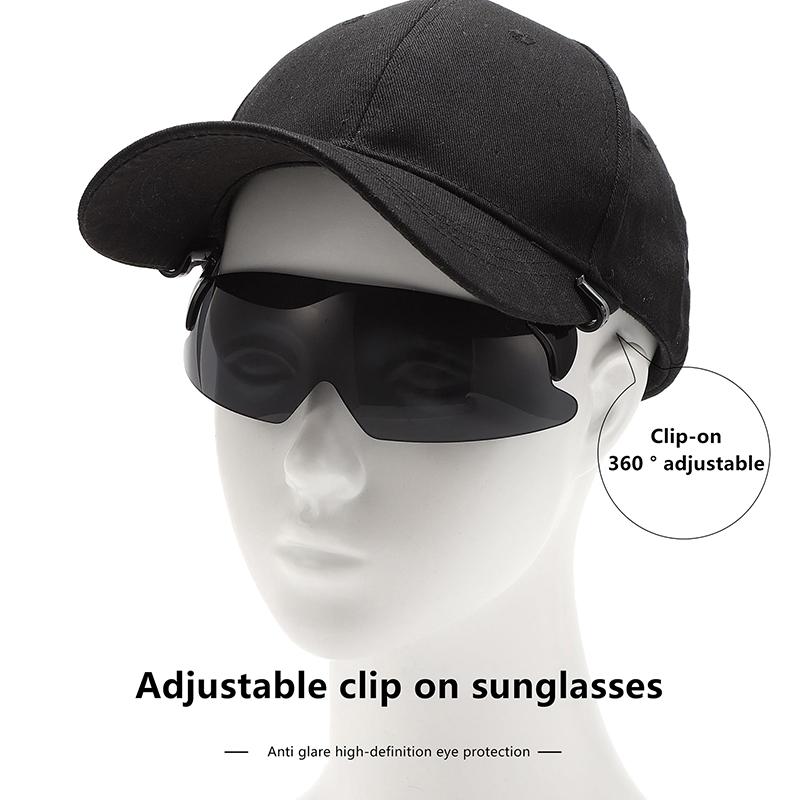 1 unidad de gorra con clip ajustable para gafas de sol deportivas, cubierta abatible con protección UV, gafas de sol polarizadas con clip para gorra, gafas de ciclismo