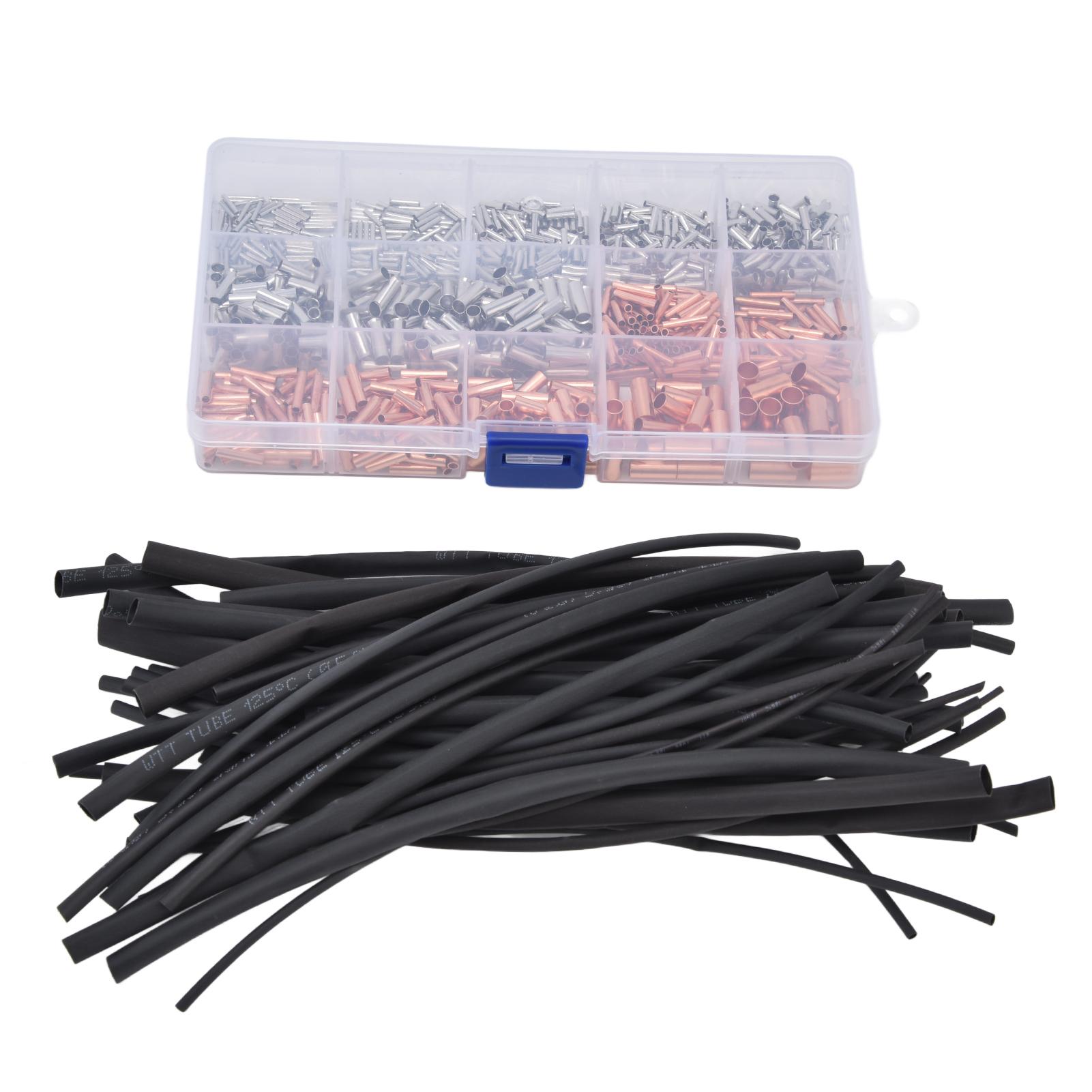 

970Pcs/Set Tube Type Non Insulated Terminal Brass PVC Alloy Wire Ferrules Kit for Automobiles