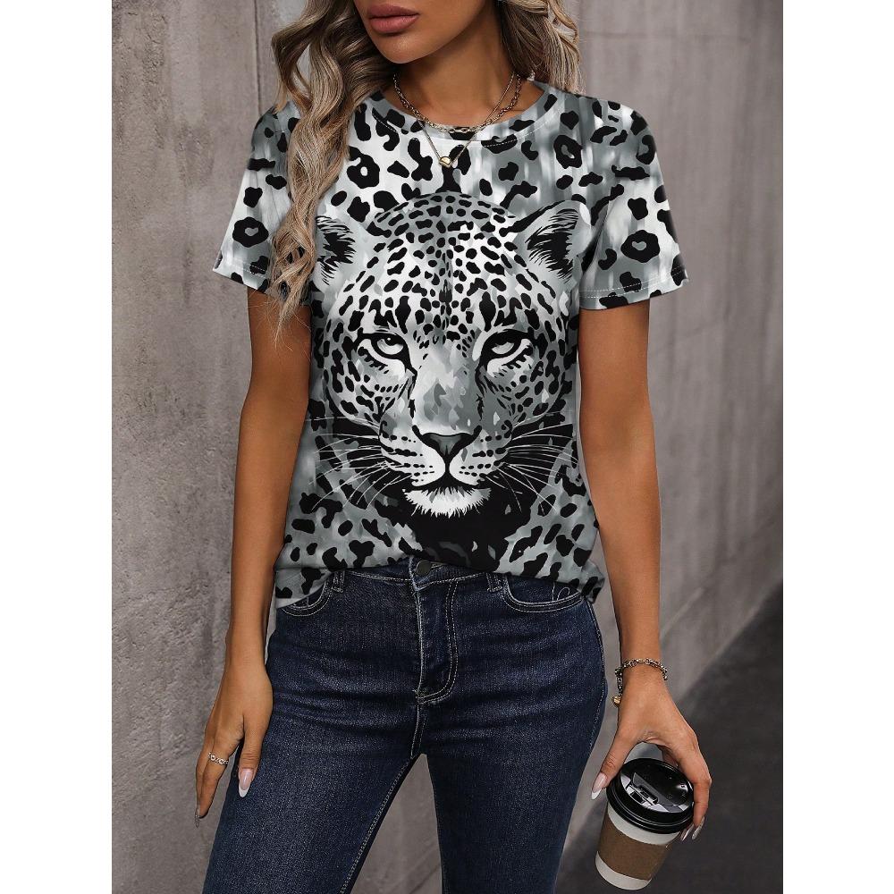 Cute Cat Print T-Shirt For Women Graphic Tees Women Tops