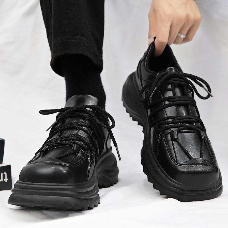 

Men s Shoes With Waterproof Leather Surface High-end Sports Feel Casual Youth Running Height Increasing Black Square Toe Dad Trendy 43 Standard Sports Code чёрный