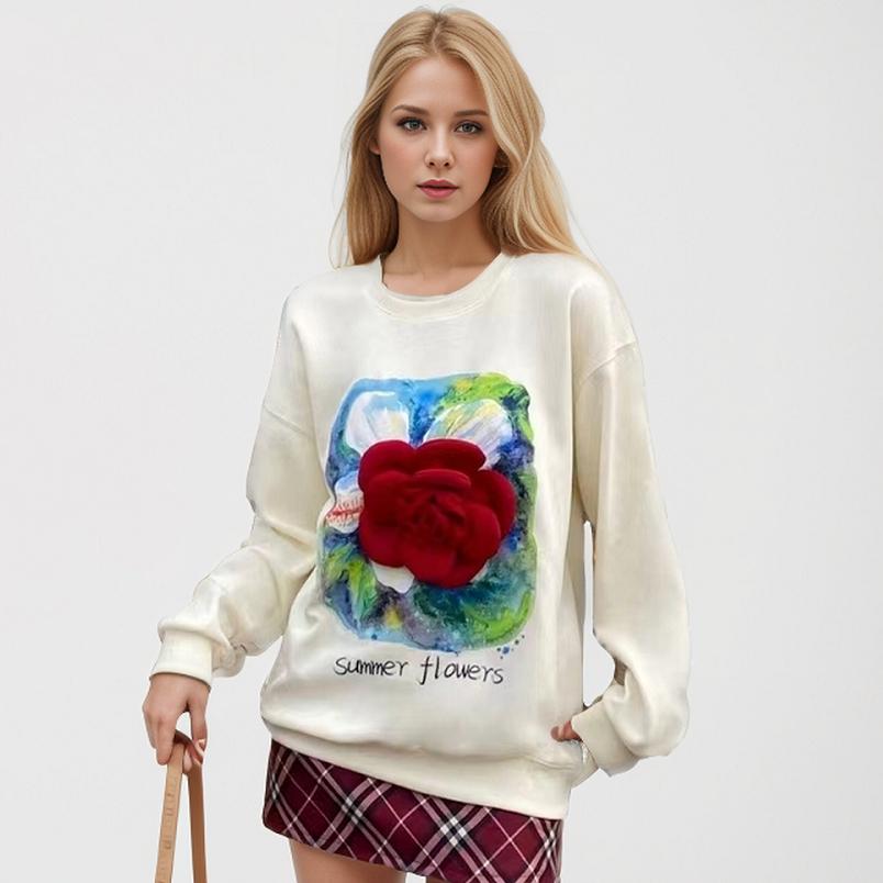 

DIMANAF новые женские толстовки и свитшоты 2024, свободные повседневные осенние базовые топы с длинными рукавами и цветочным принтом, футболка, пуловер