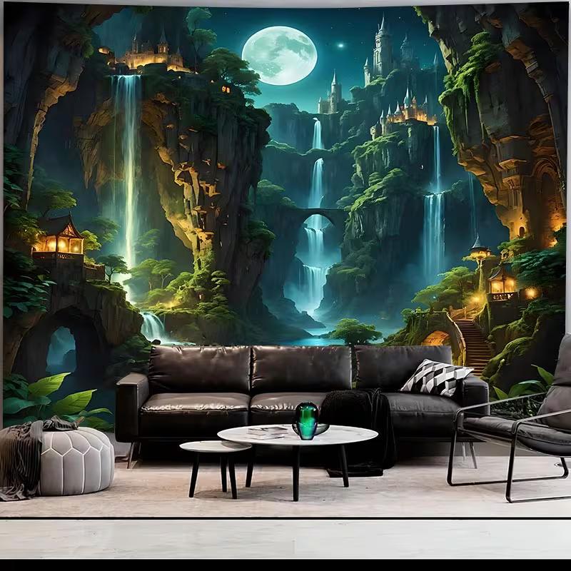 

2D Enchanted Castle Tapestry for Bedroom Living Room Fantasy Decor 47.2x31.5inch/120*80cm
