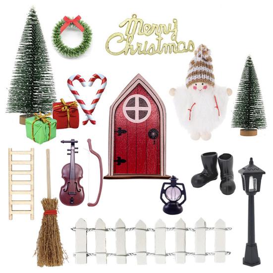TANCUDER Set 10 Pezzi Accessori In Miniatura Per Casa Delle Bambole – Tema Natale Con Gnomi, Stivali, Albero E Ghirlanda