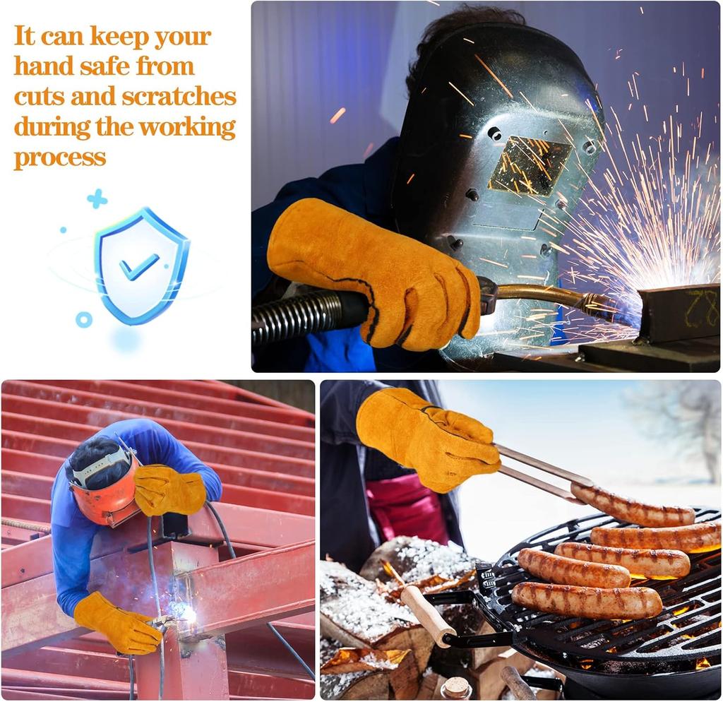Heat-proof Welding Work Gloves 1/2 Pair Flame-retardant Metal Welding Protector Yellow Gloves Soldering Welding Gloves Tools