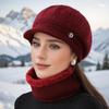 Women's Warm Knitted Winter Hat Warm Hat with Padded Fleece Lining and Ear Protection with Sun Visor Brim
