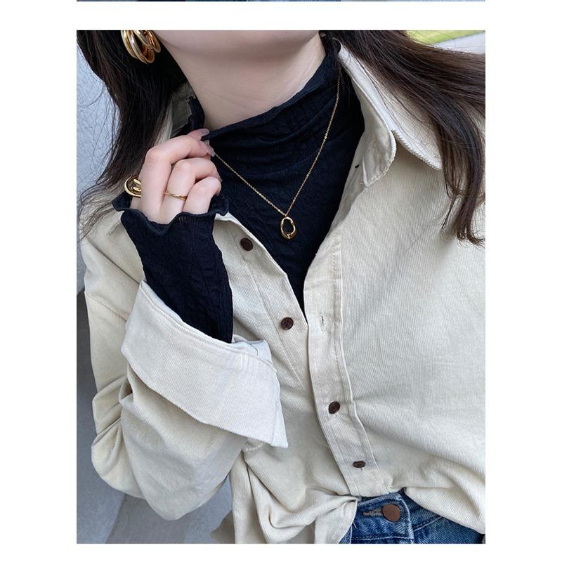 Women S Long Sleeve Lace Mock Neck Ruffled T Shirt Inner Top