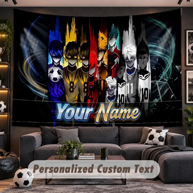 Wall Hanging Tapestry Custom NameBlue Lock Pattern Personalized Printed Fabric Wall Decor