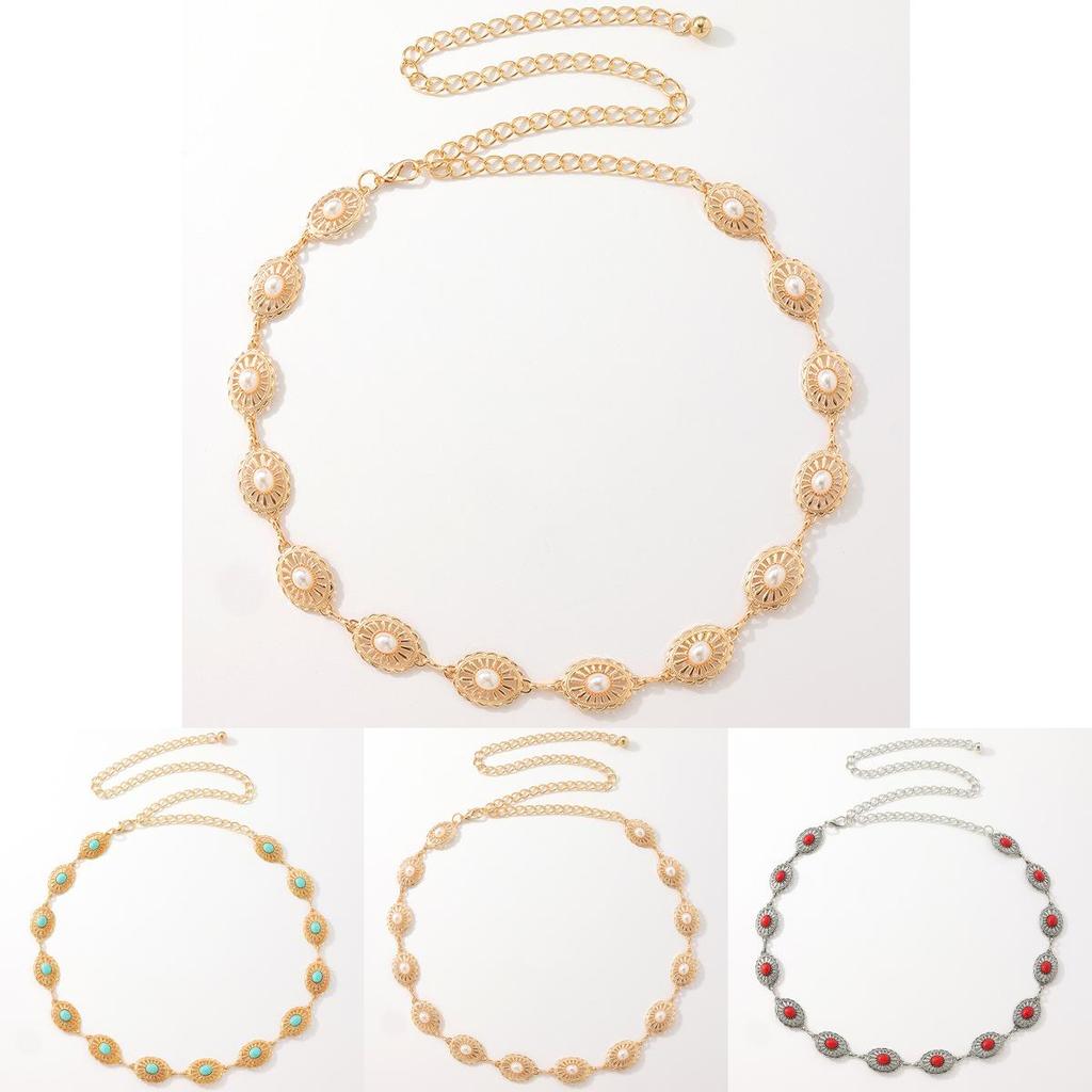 Elegant Metal Waist Belt For Women With Pearl Inlay And Lobster Clasp For Party Wear