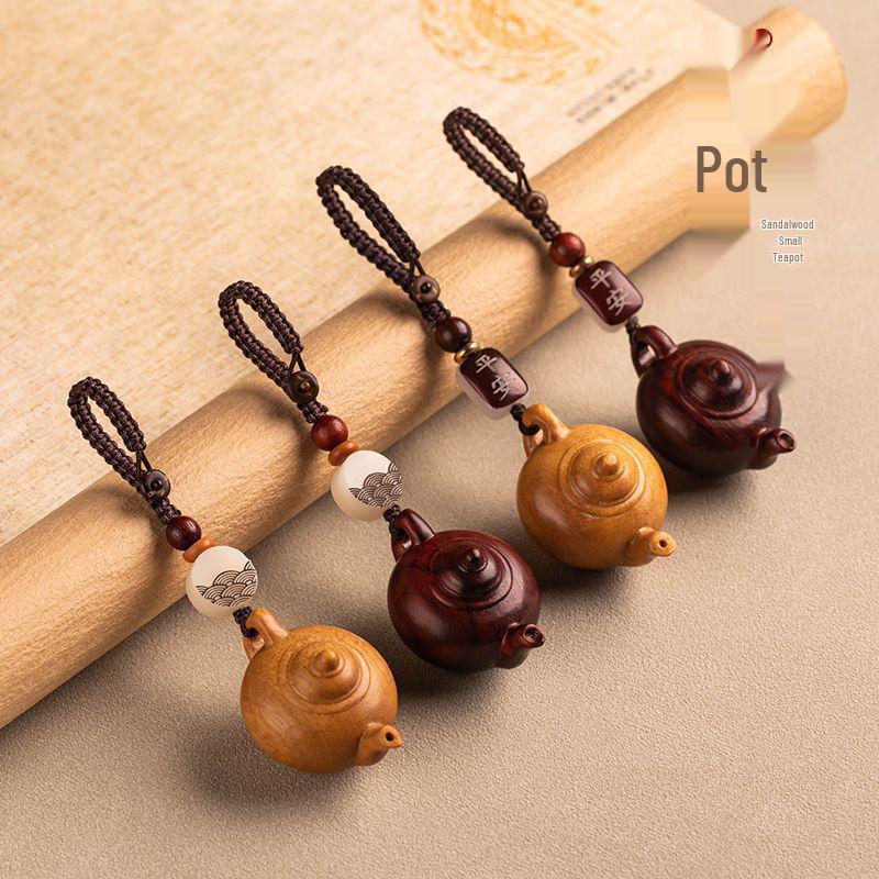 Rosewood Handle Pot Car Key Pendant Teapot Keychain for Men