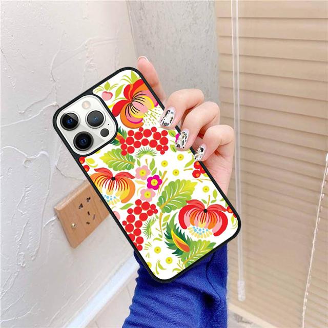 Khokhloma Russian Pattern Flower Cover For iPhone 17 Air 15 16 14 13 12 Pro Max 11 Pro Max Plus Phone Case Coque