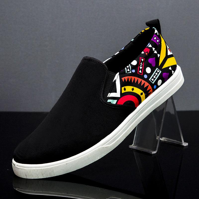 fashion Loafers Men Slip-on Flat Shoes Casual Shoes Breathable Snekaers Man Fashion Graffiti Canvas Shoes Board Shoes Zapatos De Deporte