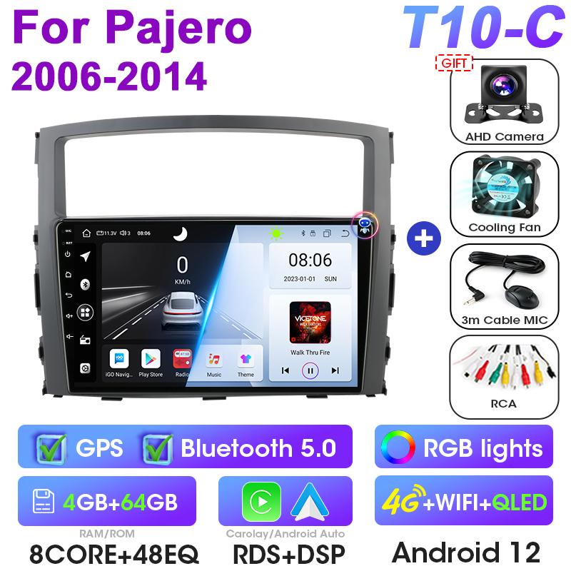 Android 12 Car Radio For Mitsubishi Pajero 4 V80 V90 2006 - 2014 2 Din Carplay Auto Stereo intelligent Systems Smart Autoradio