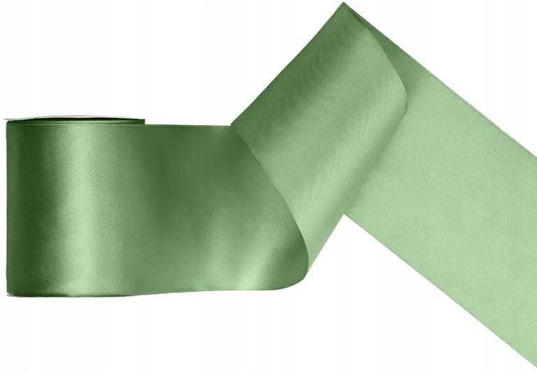 Tasiemka Wstążka Satynowa Zielona Szałwiowa Dekoracyjna Ozdobna 10Cm X 25M