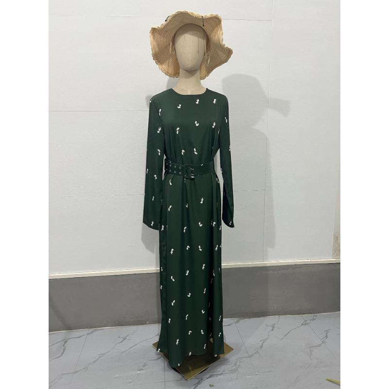 European and American Autumn New Fashion Elegant Long-sleeved Slim-fit Ruffled A- Line Dress Long Dress