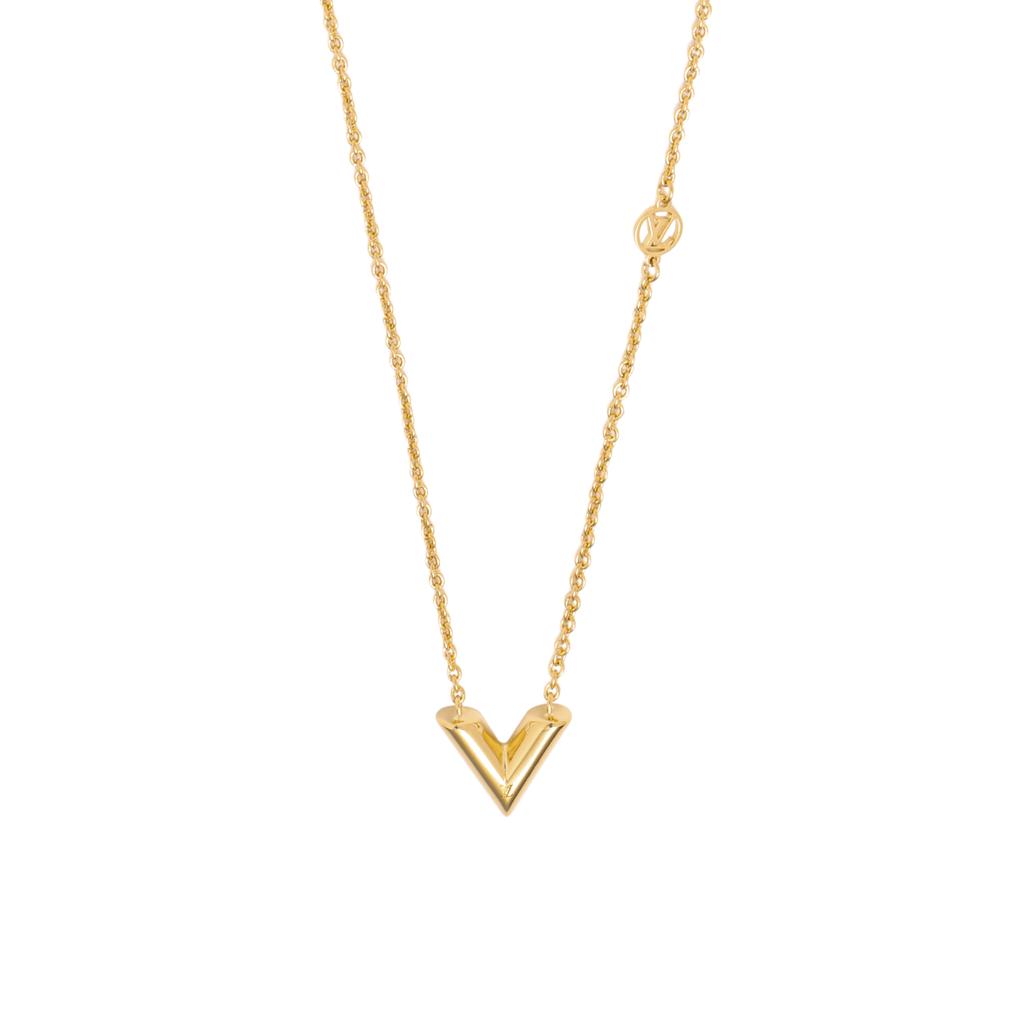 Louis Vuitton Engraved LV Logo Brass Necklace Women necklace Gold M00857