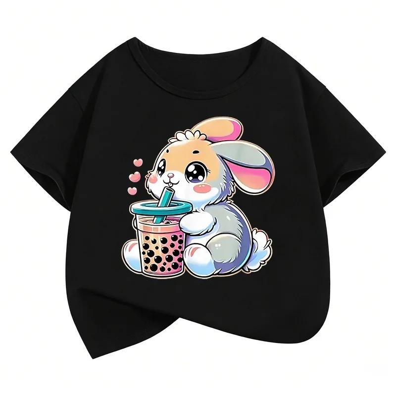 Cute Rabbit Pattern Children's T-shirt - Summer Boys' and Girls' Clothing - Soft and Adorable Top for Children's T-shirt