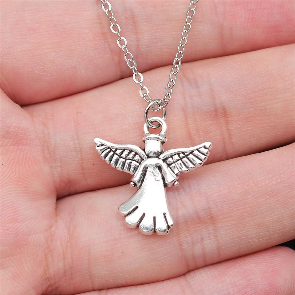 Peach Heart Angel Wings Sweet Pendant Antique Silver Metal Boys Collar Necklace High Quality Gift
