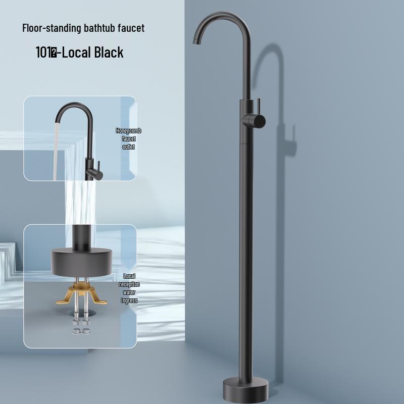 Элегантный черный смеситель для ванны и напольная душевая система