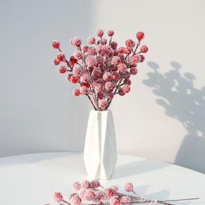 20Pcs Artificial Snow Red Berry Pick Branch Christmas Holly Berries Stem Faux Plants Branch Xmas Holiday Home Decoration