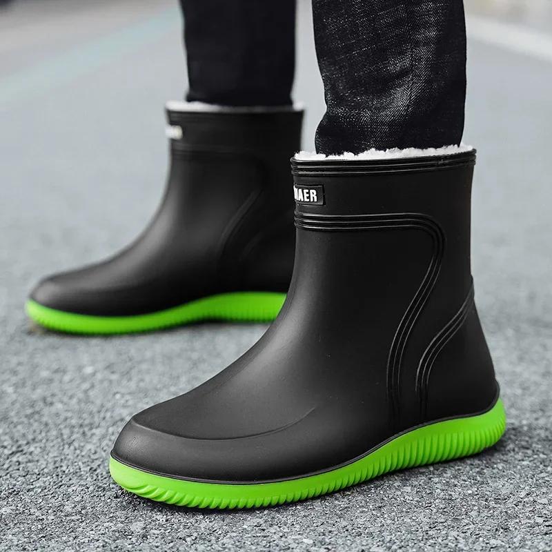 Fashion Fashion Men's Rain Boots Winter Cotton Warm Work Boots Men Wear-resistant Outdoor Work Rubber Boot Waterproo Boot Fishing Shoes