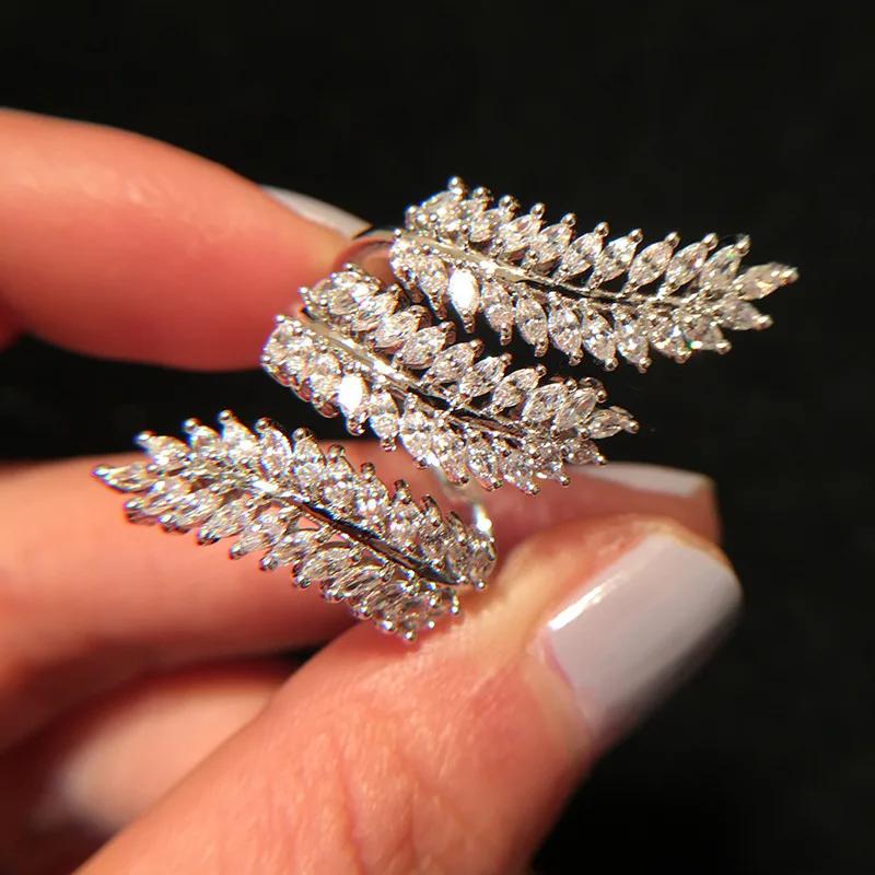 European and American Leaf Wheat Ear Ring Style Fashion Shining Inlay Adjustable Jewelry resizable