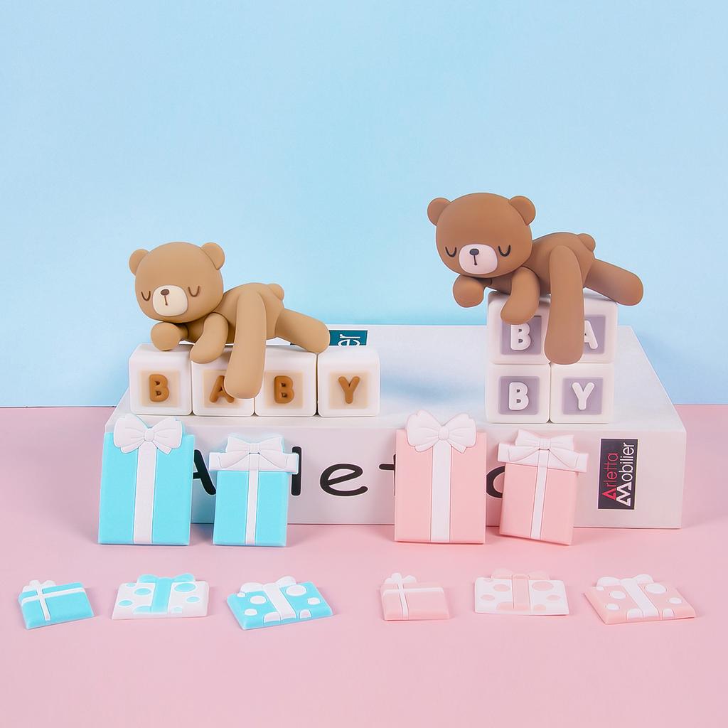 Pink Blue Bear Cake Decorations Mini Bear Figurine Cake Toppers for Baby Shower Boy Girl First Birthday Party Decorations Kids