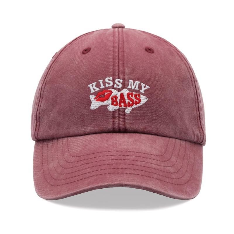 1pc "Kiss My Bass"leisure Baseball Cap for Men,outdoor Windproof Sunshine Vintage Washed Driver Caps for Daywear,sports,hiking