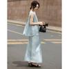 Demana Women's 100% Acetate Sleeveless Top & Satin Skirt Set