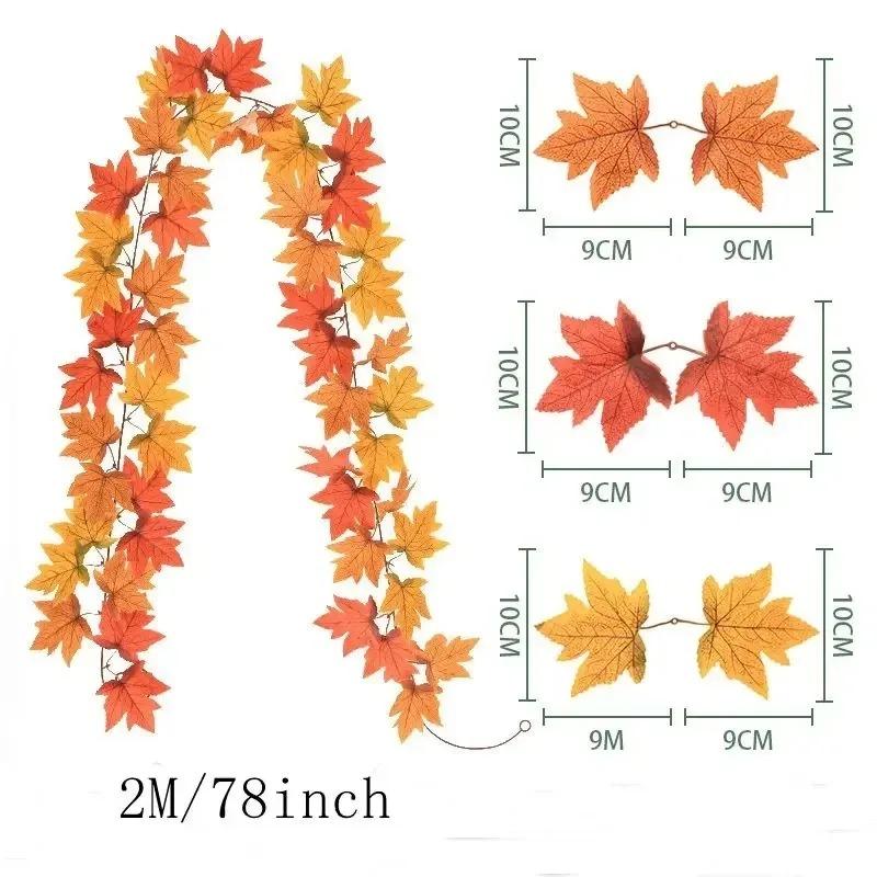 

200CM Artificial Maple Leaf Wreath Fake Autumn Leaf Artificial Plant for Indoor Home Wedding Garden Halloween Wall Decoration 200CM