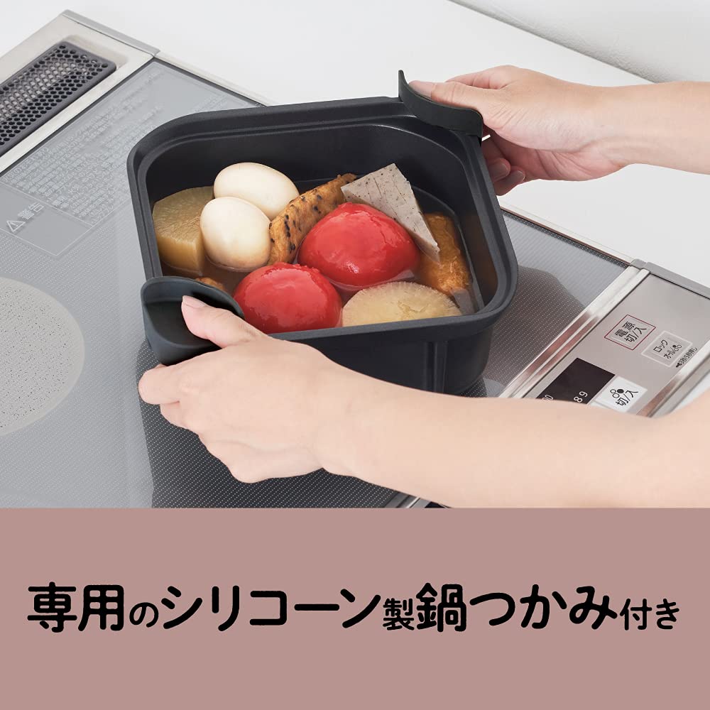 Square pot sutto 18 x 8 Doshisha cm, two-handled pot, black,