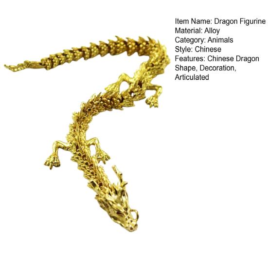 Alloy Golden Chinese Dragon Figurine Movable Joints Articulated Five Claws Eastern Loong Model Figure Toy Desktop Ornament Decoration
