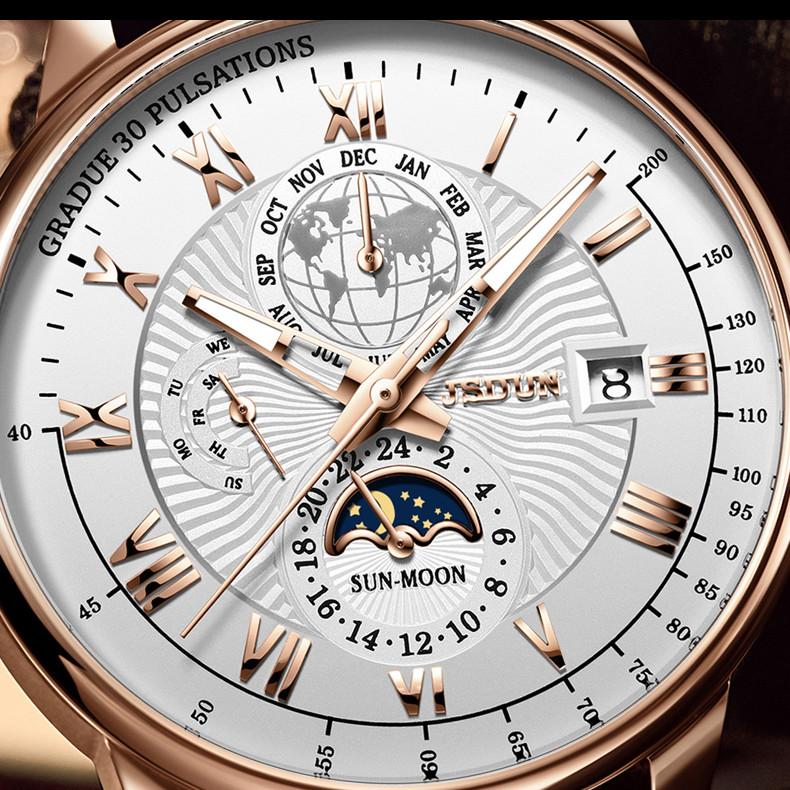 JINSHIDUN Neue Business- und Freizeit-Herrenuhr Automatische mechanische Uhr Drei-Augen-Sechs-Zeiger-Uhr Modetrend Herrenuhr