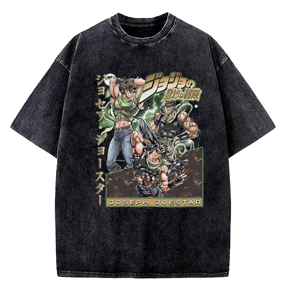 ZX vintage shirt JoJos Bizarre Adventure Johnny Joestar Grafisch T-shirt Heren Vintage Gewassen Katoenen T-shirts Manga T-shirt Harajuku Mannen Tops S