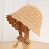 Fashion Versatile Knitted Hat Sunshade Beach Hat Spring and Summer Hollow Breathable Foldable Bucket Hat Sweet Ponytail