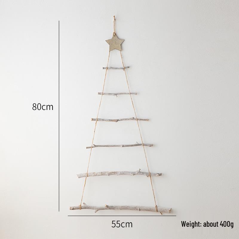 NUCHI Nordic Wooden Wall Hanging Christmas Tree with Natural Wood Stars – Customizable Ornaments