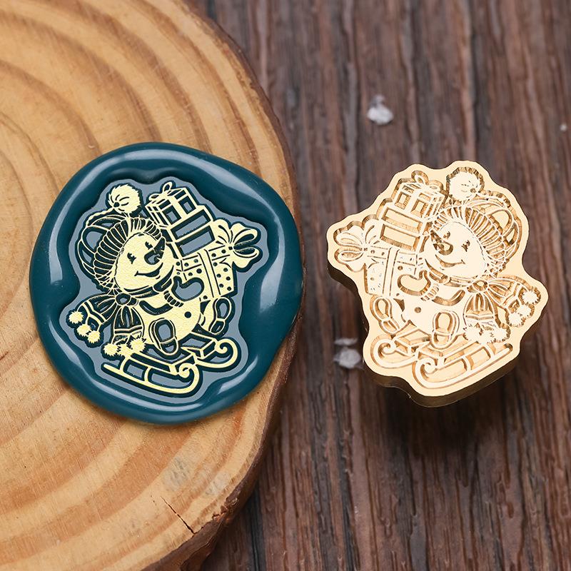 Stamp Christmas Series Relief Lacquer Seal Header Snowflake Deer Brass Carving Hand Diy Copper Head