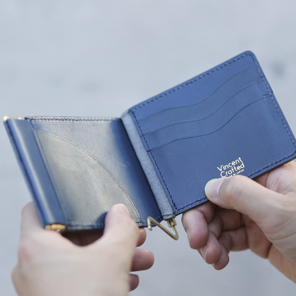 VINCENT CRAFTED Japanese Tochigi Leather Wallet with Money Clip, Bifold Wallet, Compact Wallet, Mini Wallet, Small Wallet for Men and Women, with