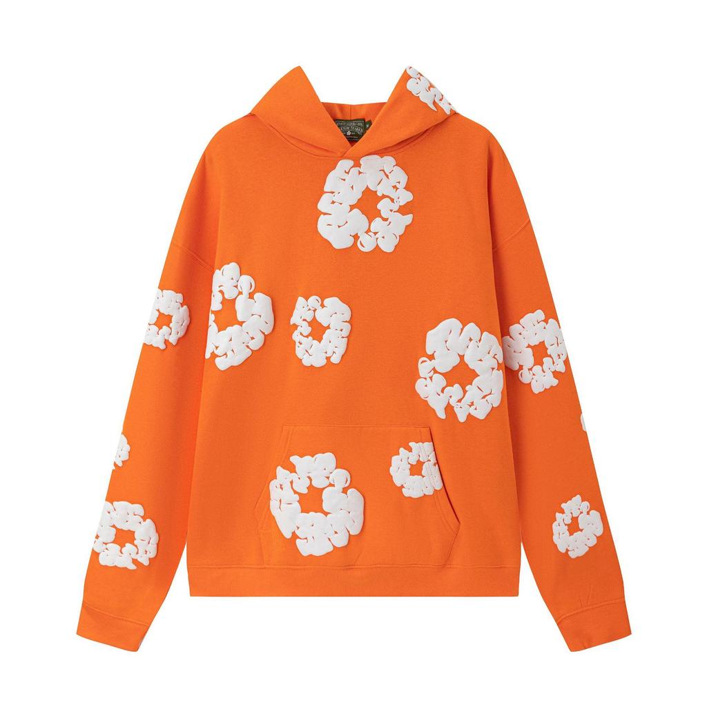 2025 Unisex Cotton Floral Bubble Print Hoodie & Sweatpants Set for Autumn/Winter - European & American Style