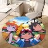 1 szt. Okrągły dywanik Pokémon Pikachu i Przyjaciele - Mata na krzesło z motywem anime, Prezent do biura, Dekoracja sezonowa, Nadaje się do domu, Salonu