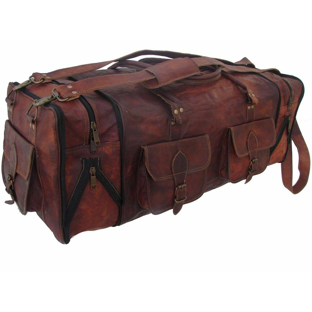 76,2 cm große Leder-Reisetasche aus echtem Leder für Herren, Fitnessstudio, Vintage-Wochenende, Gepäck, Übernachtung, Seesack