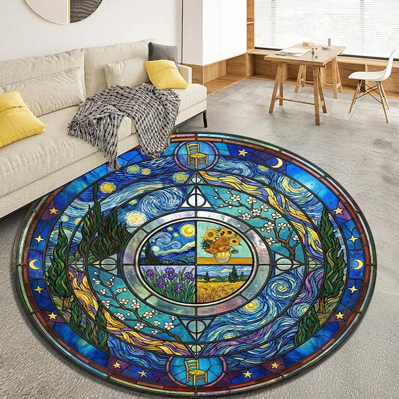 Mandala Famous Painting Round Area Rug,Carpet Rug for Living Room Bedroom Sofa Playroom Decor,Non-slip Floor Mat Q0024