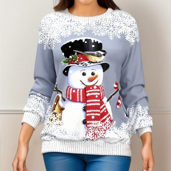 GMXIA Women's Fashion Casual Christmas Print Autumn and Winter Shoulder Print Loose Long Sleeve Round Neck T-shirts and Tops