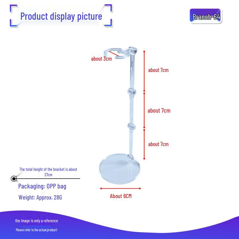 BJD Doll Adjustable Transparent Base Stand with Waist Clip for Display
