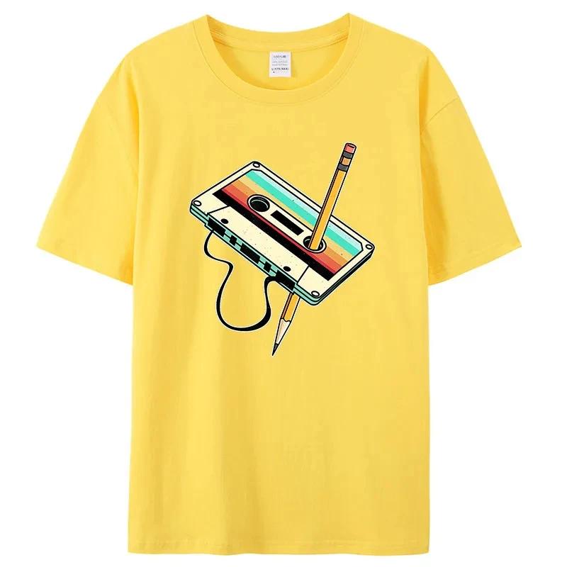 

Retro 1980s Tape Pencil Graphic Fashion Summer Short Sleeve 3D Printed Women T-shirts Casual O Neck Pullovers Tees 3XL