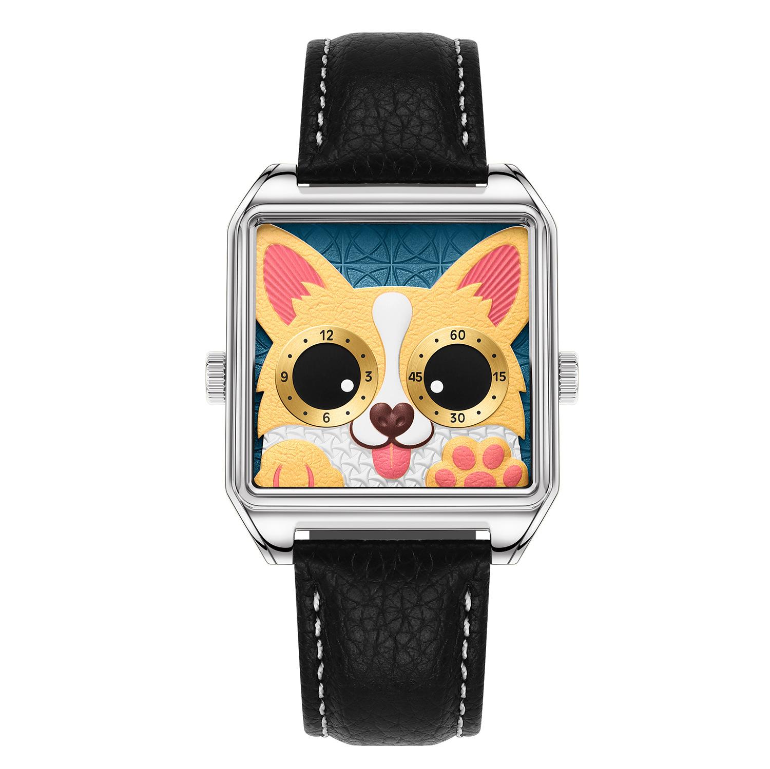 

Fashion Personality Trend Big Eyes Corgi Cartoon Embossed Quartz Watch Neutral Belt Stainless Steel Watch Batch