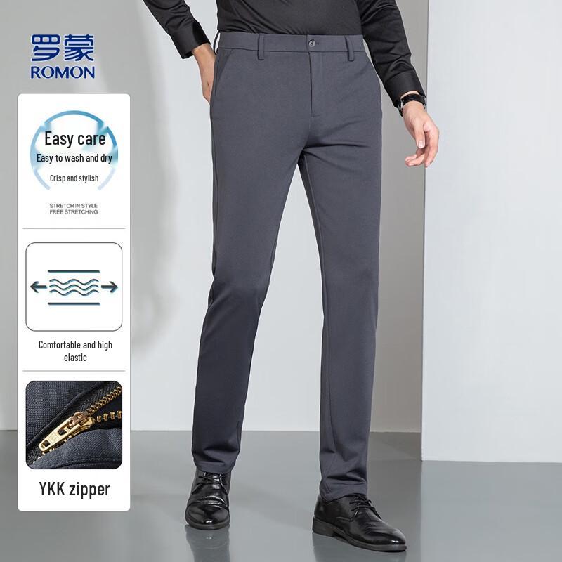 

Romon Men s Four-Way Stretch Straight-Leg Business Casual Trousers 40