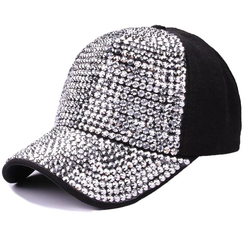 New Colorful Rhinestone Women Baseball Cap Unisex Fashion Personality Hip-hop Sun Hat All-match Pearl Sequins Snapback Mesh Caps