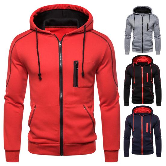 Kontrastfarben Hoodie Mantel Strickjacke Dick Lässig Langarm Reißverschluss Herrenmantel für den täglichen Gebrauch