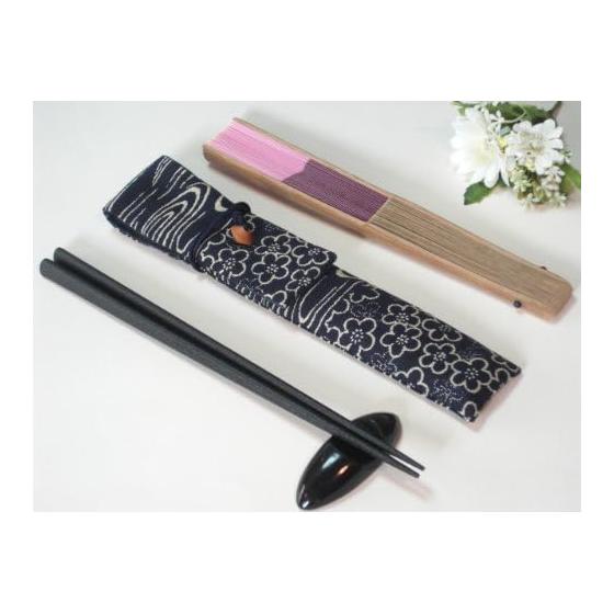 Custodia Pieghevole per Ventaglio Giapponese / Custodia per Bacchette - Vari Motivi (Fior di Ciliegio, Prugno, Shippo, Acqua Kanze) x Blu Navy - Anche per le Bacchette! -